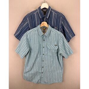 Eddie Bauer Men's Sz M Set Of Blue Striped & Plaid Button Up Pocket Front Shirts